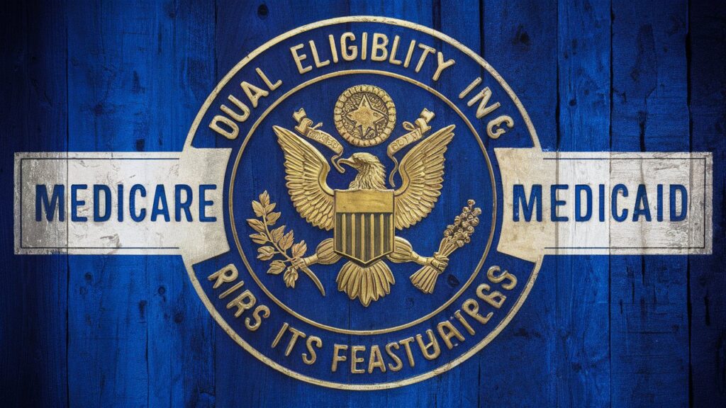 A professional and informative blog feature image with the text "Dual Eligibility in Medicare and Medicaid Guidance" in bold, modern font. The theme of the image is a graphical representation of two overlapping circles, symbolizing the intersection of Medicare and Medicaid, with a stylized doctor's stethoscope in the center. The background is a soft blue, creating a sense of calm and trustworthiness, while the text is in a contrasting white, ensuring readability and attention.