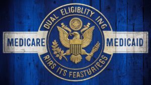 A professional and informative blog feature image with the text "Dual Eligibility in Medicare and Medicaid Guidance" in bold, modern font. The theme of the image is a graphical representation of two overlapping circles, symbolizing the intersection of Medicare and Medicaid, with a stylized doctor's stethoscope in the center. The background is a soft blue, creating a sense of calm and trustworthiness, while the text is in a contrasting white, ensuring readability and attention.