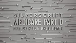 A visually appealing blog feature image with a clean and modern design. The text "SilverScript Medicare Part D Prescription Drug Plans" is displayed prominently in bold, silver letters. The background features a subtle pattern of interconnected silver lines, representing medicine and healthcare. The overall theme is professional yet approachable, with a sense of trust and reliability.