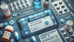 A featured image showing a Medicare card, prescription medications, and a pill bottle, representing the Silverscript plan under Medicare Part D. The design uses blue and silver tones, with the text 'Understanding Medicare Part D Silverscript' prominently displayed in a clean, professional font, conveying an informative and trustworthy message.