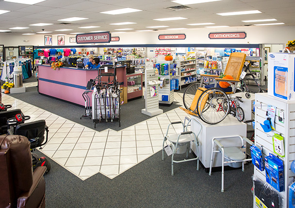 Medical equipment supplier showroom with mobility aids