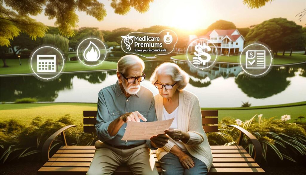 Two elderly couple trying to figure out What Income Is Used To Determine Medicare Premiums by reading on the leaflet from medicare365