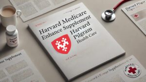 A professional featured image for a blog article titled 'Harvard Pilgrim Medicare Enhance Supplement'. The image features the Harvard Pilgrim Health Care logo clearly displayed with the text 'Harvard Pilgrim Medicare Enhance Supplement' in a legible font. The background is minimalistic with soft tones of red, white, and gray, maintaining the brand's visual identity.