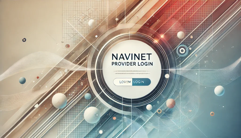 Professional image featuring the text 'NaviNet Provider Login' in bold font, set against an abstract background with geometric shapes and soft gradients.